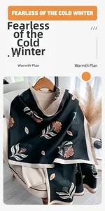 Close-up of floral cashmere feel scarf with orange blooms and short fringe tassels