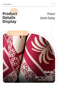 Detail showing soft red and white checkered cashmere-like fabric with anti-pilling texture