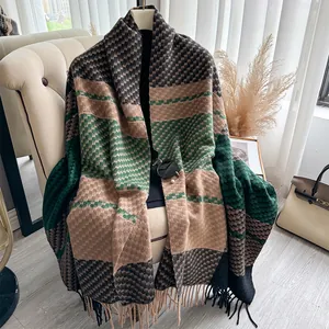 Checkered Color Block Houndstooth Scarf For Women Men Winter Warm Imitation Cashmere Tassel Shawl Wrap Soft Knit Neck Warmer