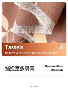 Detailed view of high-density brown cashmere-feel scarf with elegant fringe texture