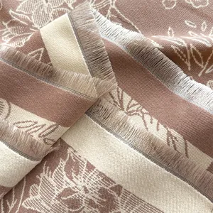 Floral cashmere-like scarf with fringe detail in soft rose pink and beige tones