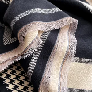 Classic black and white houndstooth thick scarf with tassels and soft cashmere feel