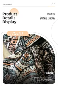 Close-up of soft cashmere-like fabric with ethnic print, durable and anti-pilling texture