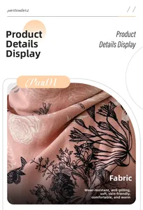 Detail of pink floral scarf fabric showing soft anti-pilling and skin-friendly texture