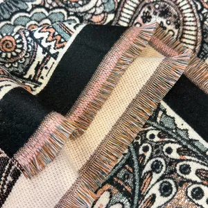 Ethnic paisley print shawl with tassels made of warm cashmere-like woven fabric
