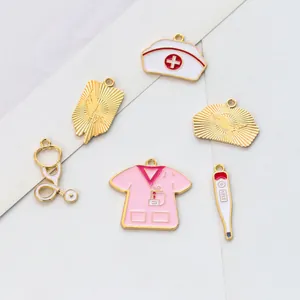 Enamel Zinc Alloy Medical Theme Charms For DIY Jewelry Making Nurse Uniform Hat Syringe Stethoscope Thermometer Pendants For Bracelets