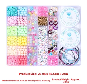 Kit de création de bijoux DIY avec perles en argile et breloques en métal dans une boîte