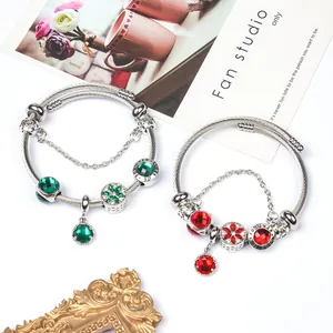 Exquisite beaded charm bracelet with crystal gemstones and Forever Love engraving charms