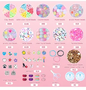 Détails du kit de bijoux DIY avec perles en argile, breloques et accessoires variés