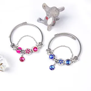 Colorful rhinestone charm bracelet with crystal pendant and Forever Love engraving