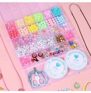 Boîte de 24 cases avec perles colorées en argile polymère et outils de bricolage bijoux