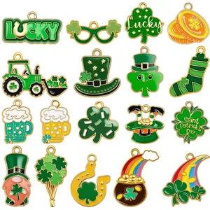 17pcs St. Patrick's Day enamel charms set with shamrocks and rainbows for DIY jewelry