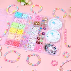 Kit perles d'argile colorées avec boîte 24 compartiments, ciseaux et fil pour bijoux DIY