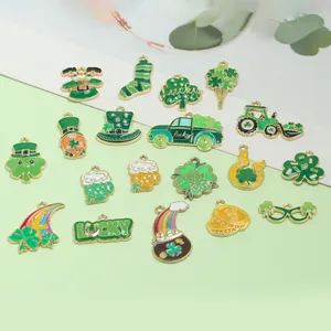 19pcs St. Patrick's Day green clover and lucky charms for DIY jewelry making