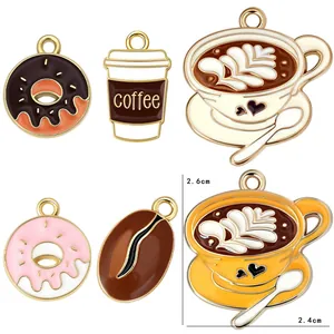 Zinc Alloy Enamel Coffee Cup Donut Coffee Bean Pendants For DIY Jewelry Making Accessories Handmade Craft Charms Collection