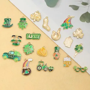 St. Patrick's Day DIY enamel clover, rainbow and gold coin alloy pendant charms set