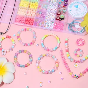 Kit de fabrication de bijoux DIY avec 28 perles, pendentifs et cordon élastique