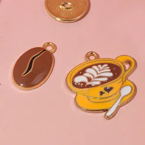 DIY jewelry enamel pendants with coffee bean and heart coffee cup motifs for necklaces