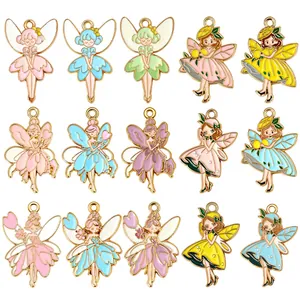 15-piece set of cartoon flower fairy alloy enamel charms for DIY jewelry making