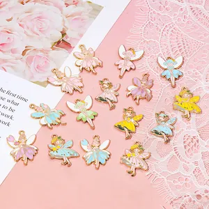 Colorful enamel flower fairy charms in various poses for DIY jewelry and keychains