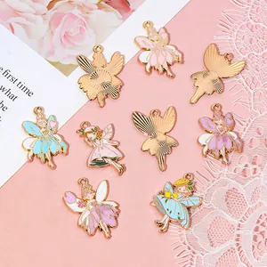 Enamel flower fairy charms in pastel colors for DIY jewelry making and bracelets