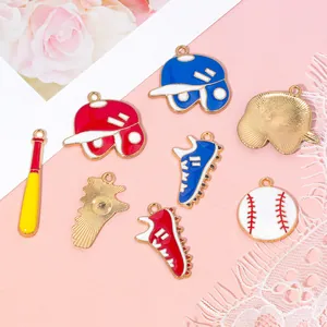 Ensemble de charms DIY baseball avec casques, chaussures et battes émaillés colorés