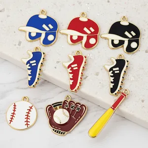 Lot de 9 pendentifs de baseball en alliage avec casques et accessoires de sport charms