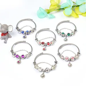 DIY Alloy Crystal Clover Heart Pendant Charm Bracelet Multicolor Rhinestone Inlaid Fashion Jewelry Bangle For Women Gift