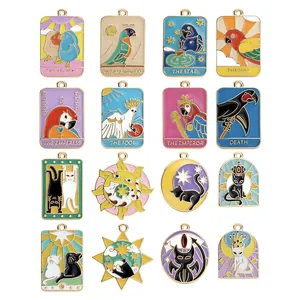 Tarot Card Animal Enamel Pendants Zinc Alloy DIY Charms Bird Cat For Keychain Necklace Bracelet Jewelry Making Accessories