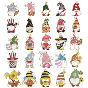 Breloques Gnome en Émail d'Alliage de Zinc Pour la Fabrication de Bijoux DIY Pâques Lapin Noël Trèfle Cœur Abeille Pendentif Collier