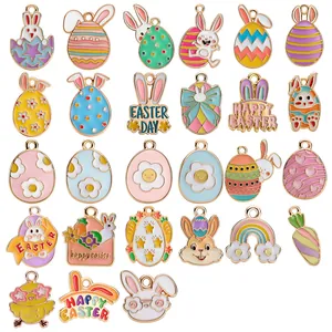 Amuletos de Aleación de Esmalte de Pascua DIY Conejo Huevos Coloridos Zanahoria Colgantes para Creación de Joyas Pulsera Collar Llavero