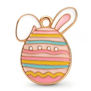 Colgante de huevo de Pascua con orejas de conejo en esmalte dorado para joyería artesanal
