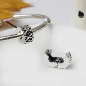 Antique silver DIY charm bracelet with snake chain and vintage engraved stopper beads
