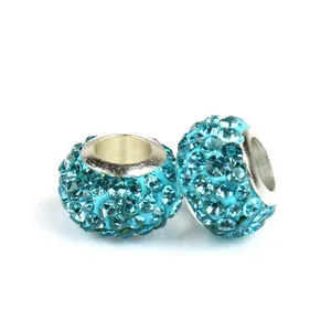 Cuentas De Amuleto De Agujero Grande Redondas DIY Con Strass Completo Cuentas De Cerámica Para Pulsera Collar Accesorios Joyas