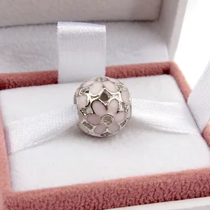 Pink magnolia flower hollow charm in silver finish for DIY jewelry bracelet