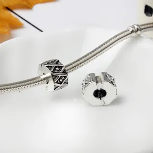 Vintage silver geometric textured DIY spacer beads with relief pattern for snake chain