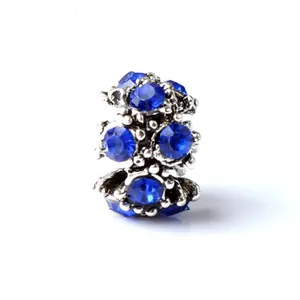 Macro de perle argentée avec cristaux facettés bleus pour bracelets à faire soi-même