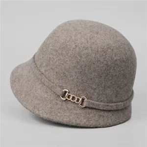 French vintage wool felt equestrian cap with a stylish gold chain detail for women