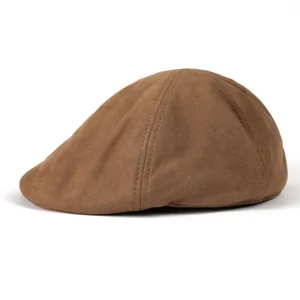 Classic brown faux suede flat cap for women featuring vintage American style and matte finish