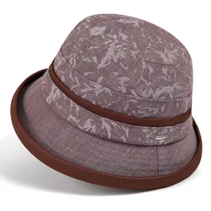 Women Sun Protection Bucket Hat Cotton Blend Abstract Floral Wide Brim Casual Foldable Fisherman Hat For Elderly Mothers