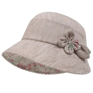Women Elegant Sun Hat Flower Bucket Hat Breathable Large Brim Cotton Polyester Fisherman Hat For Spring Summer Travel Casual Shade Hat