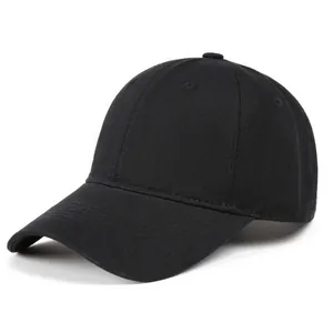 Detail of pure black cotton baseball cap showing six-panel stitch and breathable eyelets
