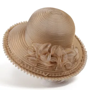 Élégant Chapeau de Soleil en Organza Floral pour Femmes Large Bord Pliable Fascinator pour Mariage Fête Église Derby Plage