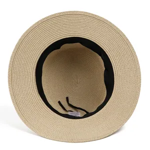 Minimalist straw sun hat with inner sweatband and adjustable drawstring for women