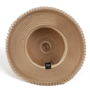 Chapeau de soleil pliable en organza pour femme avec motif floral et bord ondulé
