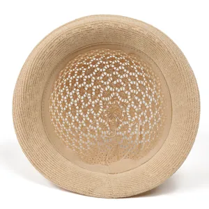 Breathable woven straw sun hat for women with internal adjustable drawstring and grosgrain sweatband