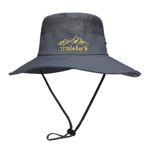 Herren Damen Outdoor Sonnenhut Polyester Mesh Atmungsaktiv Breite Krempe Fischerhut UV-Schutz Faltbar Angeln Wandern Sonnenschutz