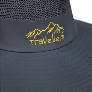 Herren Sonnenhut in Dunkelgrau mit atmungsaktivem Netz und Travellers Stickerei für Outdoor