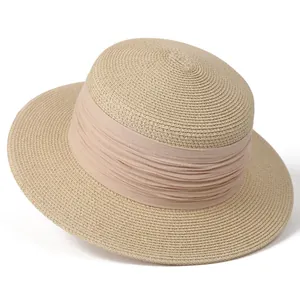Chapeau Boater en Paille de Papier à Sommet Plat Minimaliste Japonais pour Femmes Respirant Large Bord Protection Solaire Plage