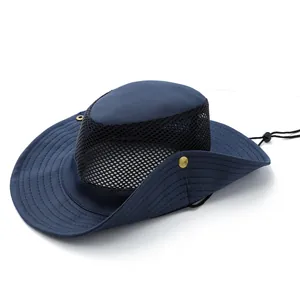 Chapeau de soleil bleu marine respirant avec maille et mentonnière réglable pour extérieur